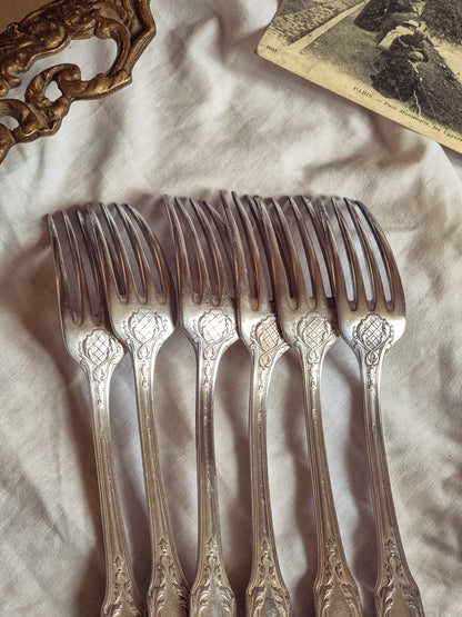 6 FOURCHETTES EN MÉTAL ARGENTÉ