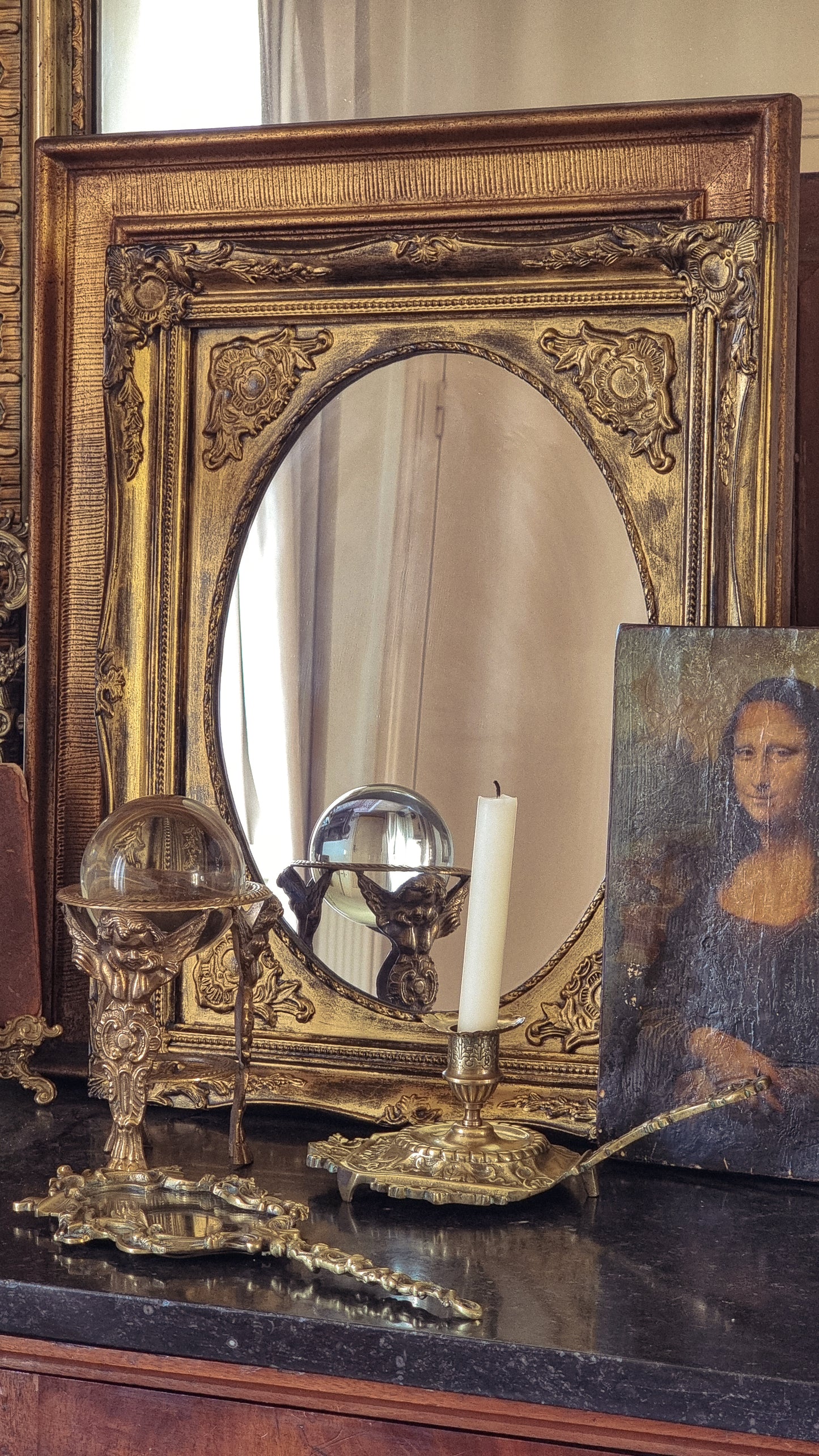 MIROIR NOIR ET DORÉ